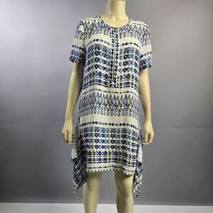 Bcbg Medium Blue and White Patterned Dress R7